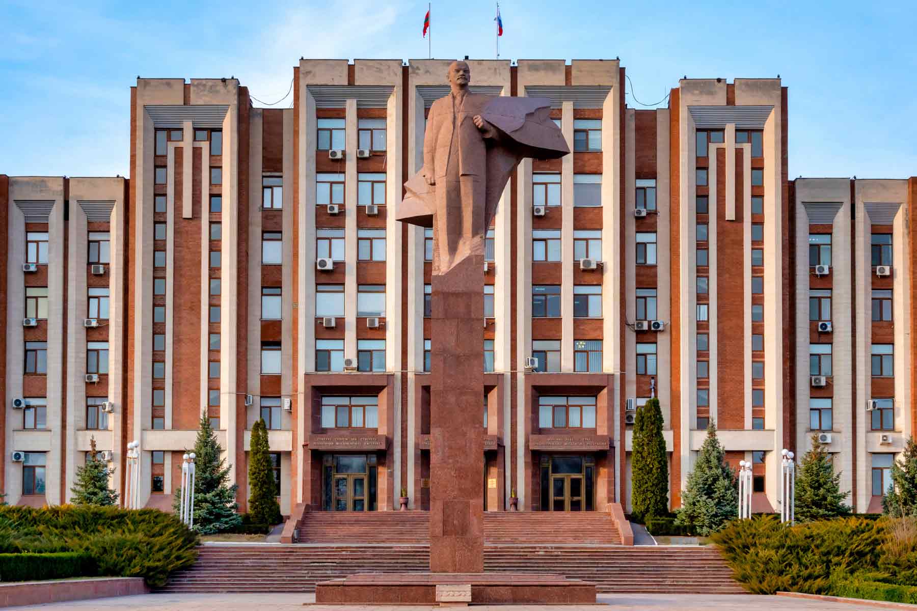 Statue of Lenin in front of the parliament building in Tiraspol