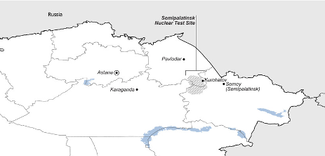 The Soviet-era Semipalatinsk Nuclear Test Site in Kazakhstan. (Map by Travis Bost)